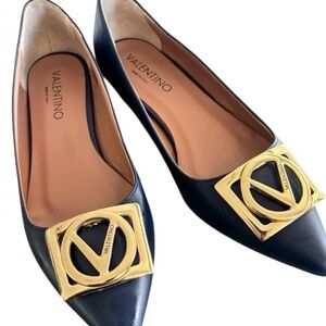 Valentino Black Flats with Gold Detail